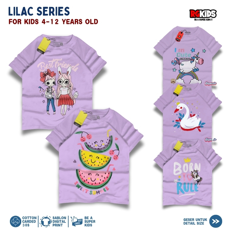 UNGU Ozil เครื่องแต่งกาย Sweet Sumer สีม่วง Series เสื้อยืดเด็ก 4-12 ปี Plastisol หน้าจอการพิมพ์