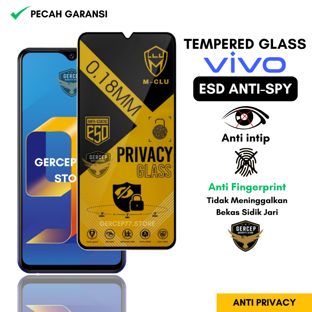 กระจกนิรภัย ESD Anti Spy 0.18 มม.Vivo Y91 Y91i Y91C Y93 Y93s Y95 Y97 Y81 Y83 Y83 Pro Y85 Y90 Y90i Y7