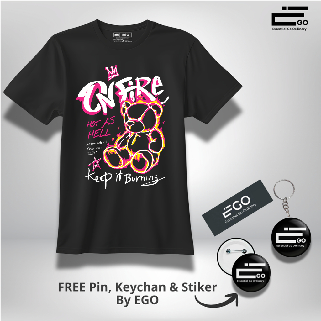 EGO - BEAR ONFIRE Basic Cotton Jet เสื้อยืดสีดํา