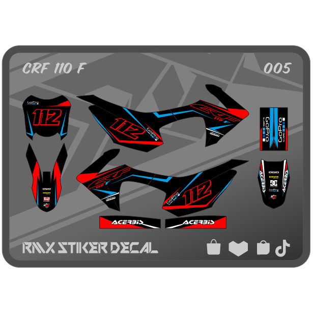 STABILO HIJAU MERAH CRF 110 FULLBODY STICKER (005) 110F MINI TRAIL MINIMOTO DECAL STICKER BLACK RED,