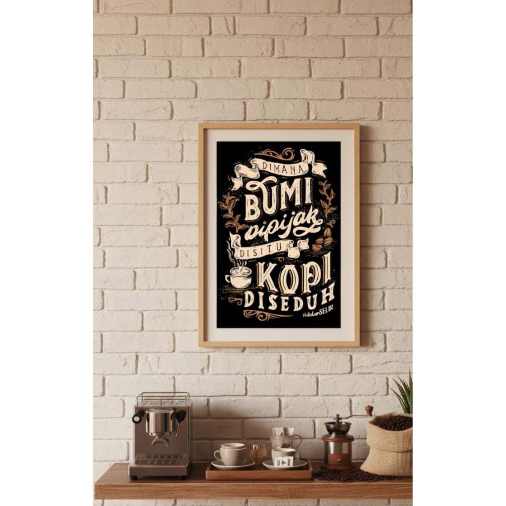 ตกแต่งผนังพร้อมกรอบไม้สักขนาด A3+ คํา Cafe Aesthetic Series
