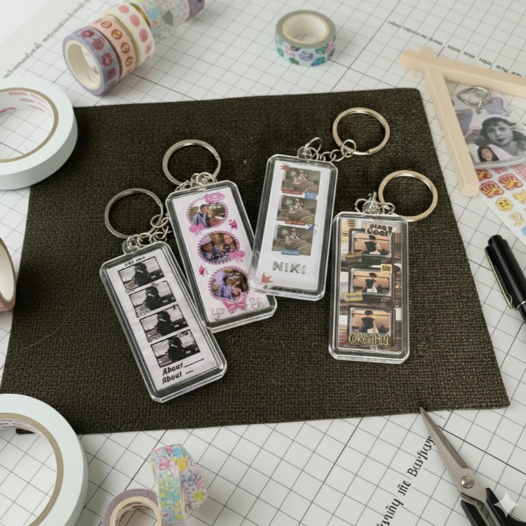 GANTUNGAN พวงกุญแจรูปถ่ายกล่อง 4 ตารางแบบกําหนดเอง + Spotify Code Aesthetic