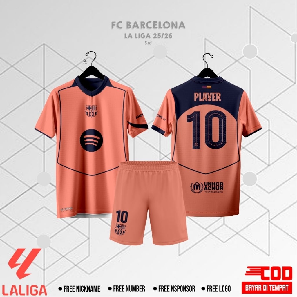 JERSEY B4RC3L0N4 3RD 2025-2026 CUSTOM NAME สําหรับ CHILDREN & ADULTS FULL PRINTING PREMIUM