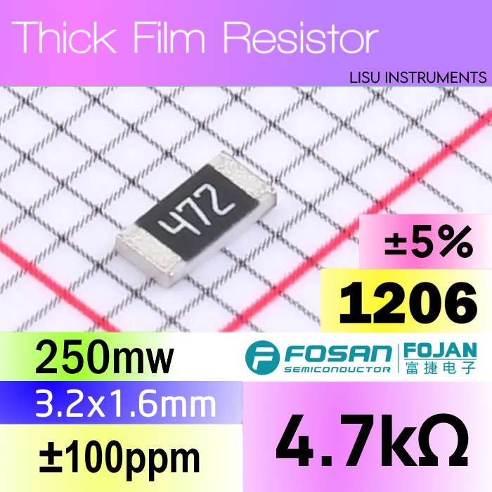 4.7k 1206 ±5% ตัวต้านทานแบบหนา SMD 4.7kΩ 472 4K7 FRC1206J472 TS FOJAN