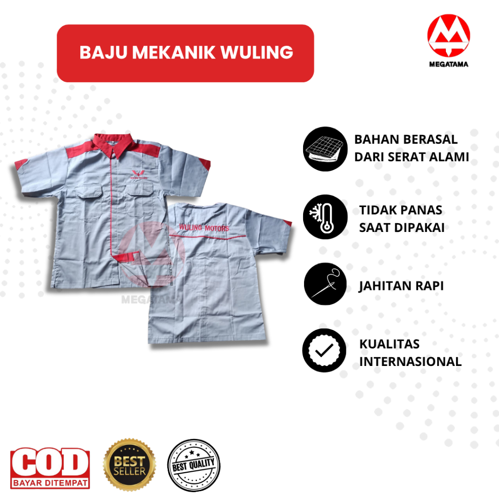 เสื้อผ้า KEMEJA Wuling Motors | ชุดช่าง Wuling | เสื้อเชิ้ต Wuling Grey | เสื้อเชิ้ต Wuling Grey | ช