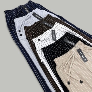 FOURS - Everyday Pants - Stripe Pants Bawahan Wanita Baggy Celana Harian Motif Garis Kulot Knit BKK