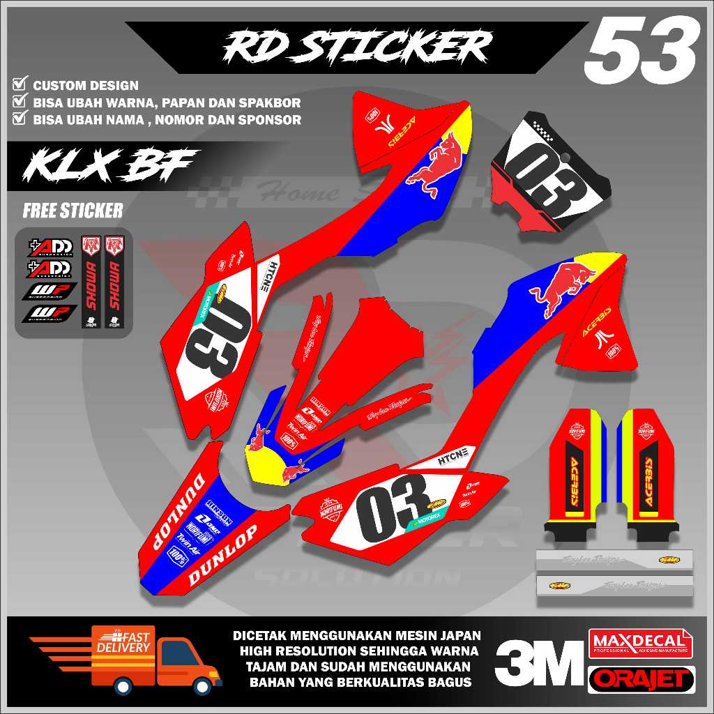 (RD STICKER) HONDA KLX BF DECAL FULL BODY STICKER RED BULL MOTIF ใหม่ล่าสุดสามารถสร้างใหม่ได้