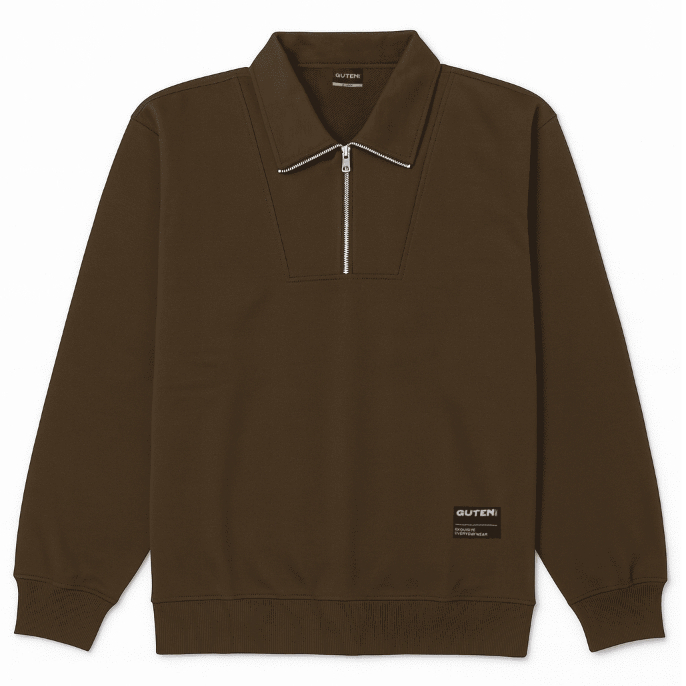 Gutennc Half Zip Rugby Sweater เสื้อแจ็คเก็ตคอกลมผู้ชายสีน้ําตาล