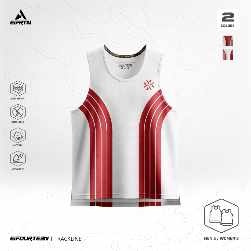 MERAH Eifrtn เสื้อสายเดี่ยว Jersey Lekkong แขนกุด Tanktop กีฬาวิ่ง Marathon Sprint Unisex ผู้ชายผู้หญิง Unisex สีแดงสีขาวเรียบง่าย Eifourteen | ชุดแทรคไลน์