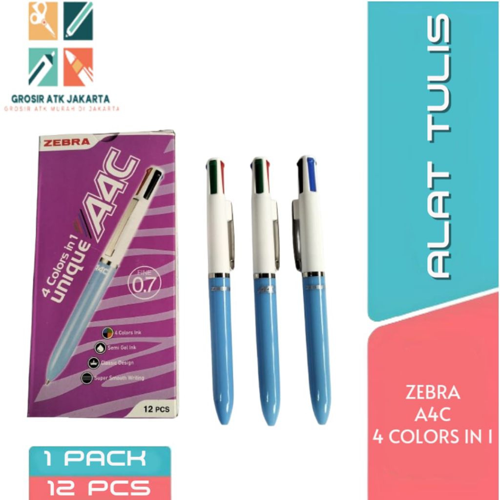 ปากกา ZEBRA 4 สี IN 1 A4C / ปากกา 4 สี / ปากกาม้าลาย / PUPEN