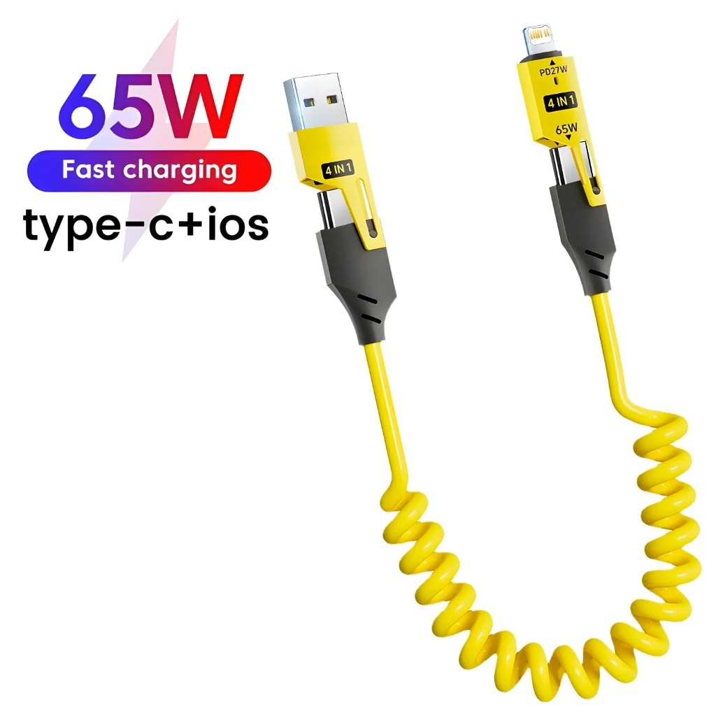 HP SL 4 In 1 Fast CHARGING Data CABLE 65W PD 27W Type C To C Lightning USB Spring Cable Android iPho