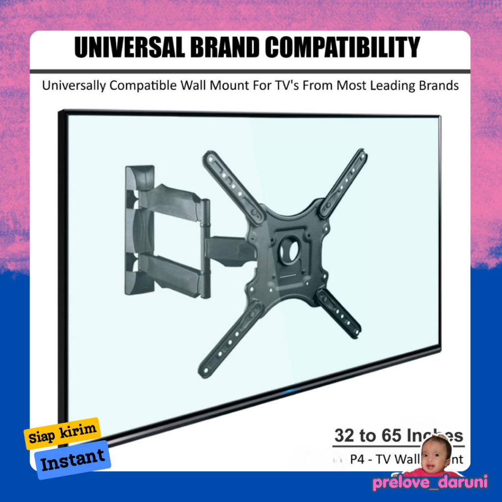 [PD] Taffiware ขายึดทีวีแบบยืดไสลด์ VESA 400x400 สําหรับทีวี 32-65 นิ้ว - P4 - สีดํา