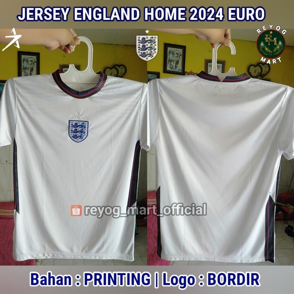 LOKAL ENGLAND HOME YURO 2024 JERSEY WHITE ENGLAND EMBROIDERY โลโก้ท้องถิ่น RETRO PRINTING