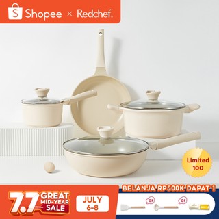 Redchef Set Panci Keramik Nonstick 7 Pcs Non PFAS PTFE PFOA Cocok untuk Semua Kompor Wok Penggorengan