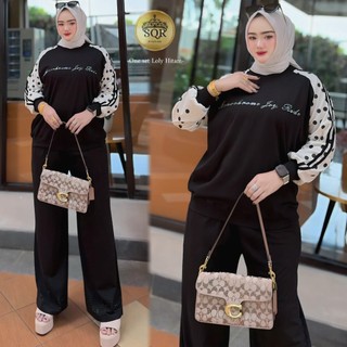 One Set Loly Uni Ara | One Set Uni Ara | Setelan Celana Loly Hitam Uni Ara | One Set Wanita Kekinian