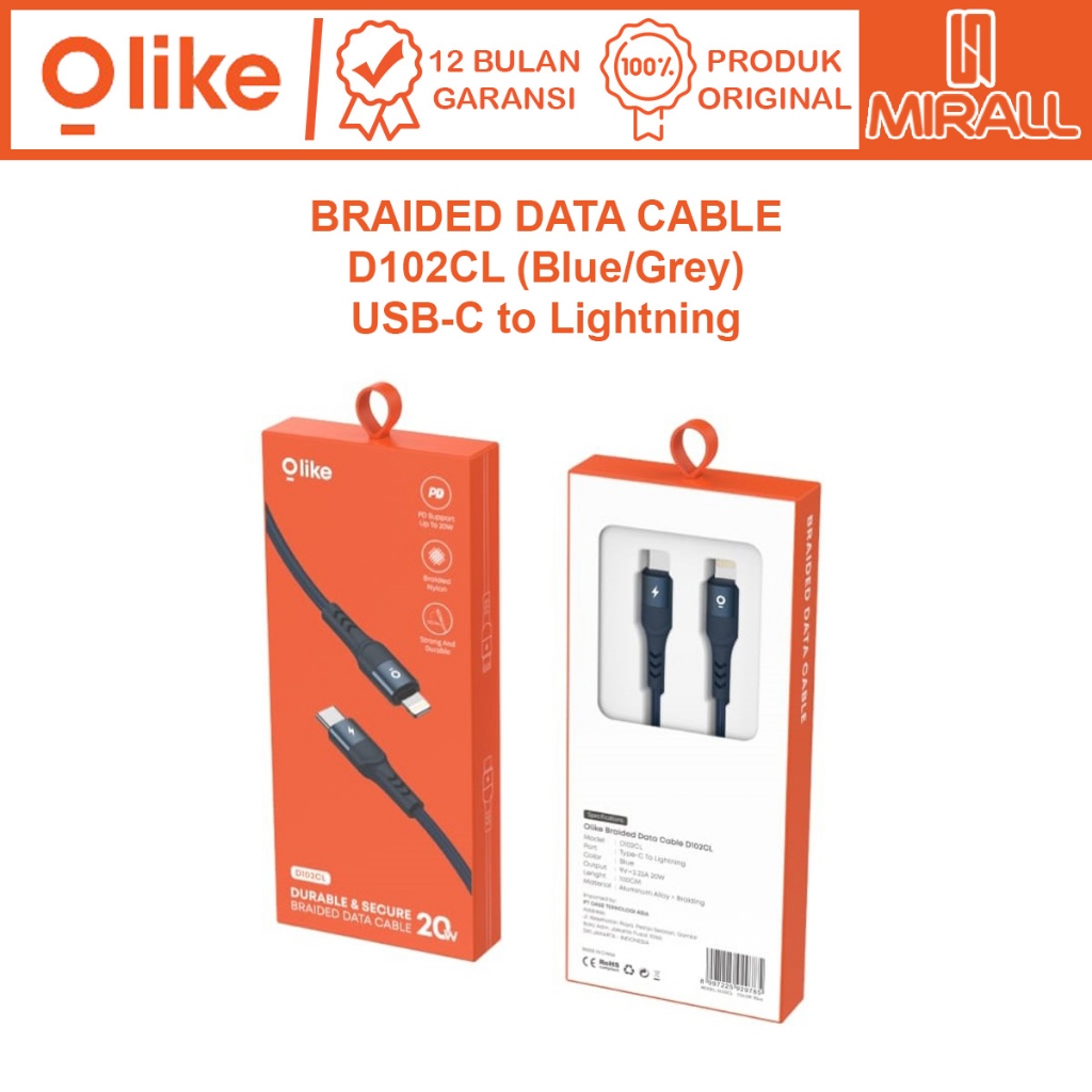 OLIKE D102CL TYPE-C TO LIGHTNING DATA CABLE (IPHONE) FAST CHARGING 20W - Type-C to Lightning