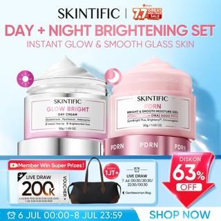SKINTIFIC Day & Night Cream Set – Glow Bright Day Cream + PDRN Bright & Smooth Moisture Gel – Krim Wajah untuk Semua Jenis Kulit – Brightening/Tone Up/Skin Repair/Glass Skin – 2PCS Daily Skincare Moisturizer BPOM Official Store