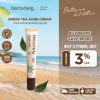 [SENSITIVE SKIN FRIENDLY] becoming Green Tea Purifying Acne Cream 15gr | Acne Spot Treatment | Obat Jerawat | Totol Wajah Berjerawat | Acne Sul | Berjerawat, Meradang & Memudarkan Bekas Jerawat Sulfur + Salicylic Acid + Ceramide
