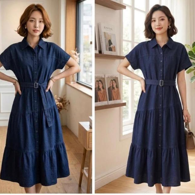 DENIM LONG DRESS JEANS / DENIM DRESS เข็มขัดรวม 2245