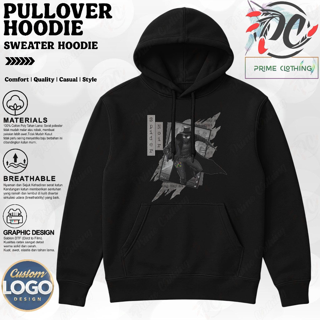 HOODIE ผู้ใหญ่ผู้ชายและผู้หญิง HOODIE สีดํา HOODIE SWETER โลโก้ที่กําหนดเอง SUPERHERO SPIDER NOIR DE