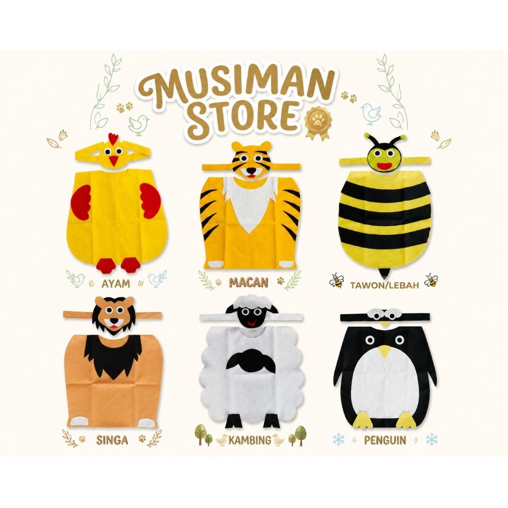 CHILDRENS ANIMAL COSTUME CARNIVAL EVENTS GOAT LION TIGER FISH CHICKEN DUCK KINDERGARTEN PAUD TO ELEM
