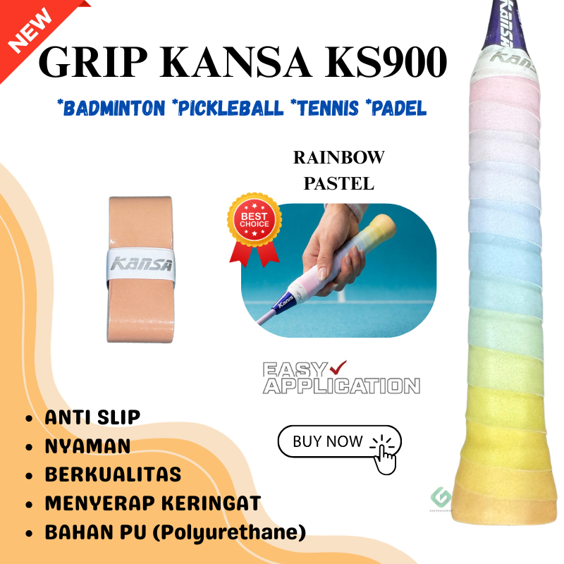 Kansa KS900 Rainbow Gradient ไม้แบดมินตัน Grip KS900 Pastel Rainbow Anti-Slip เทนนิส Padel Grip