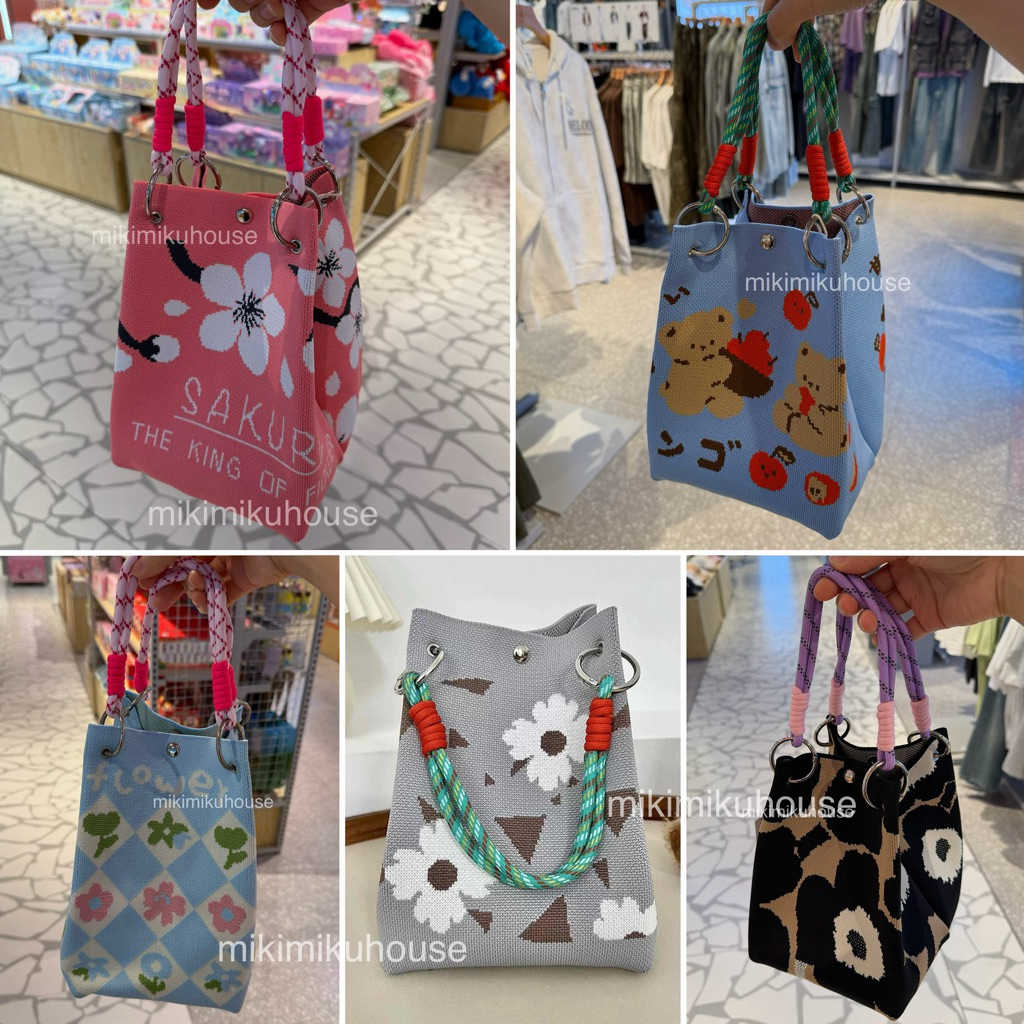 KOREA KNIT HAND BAG TOTE BAG BUCKET BAG CUTE KNITTED KOREAN HANDBAG STYLE KOREAN PATTERN SANFU BAG