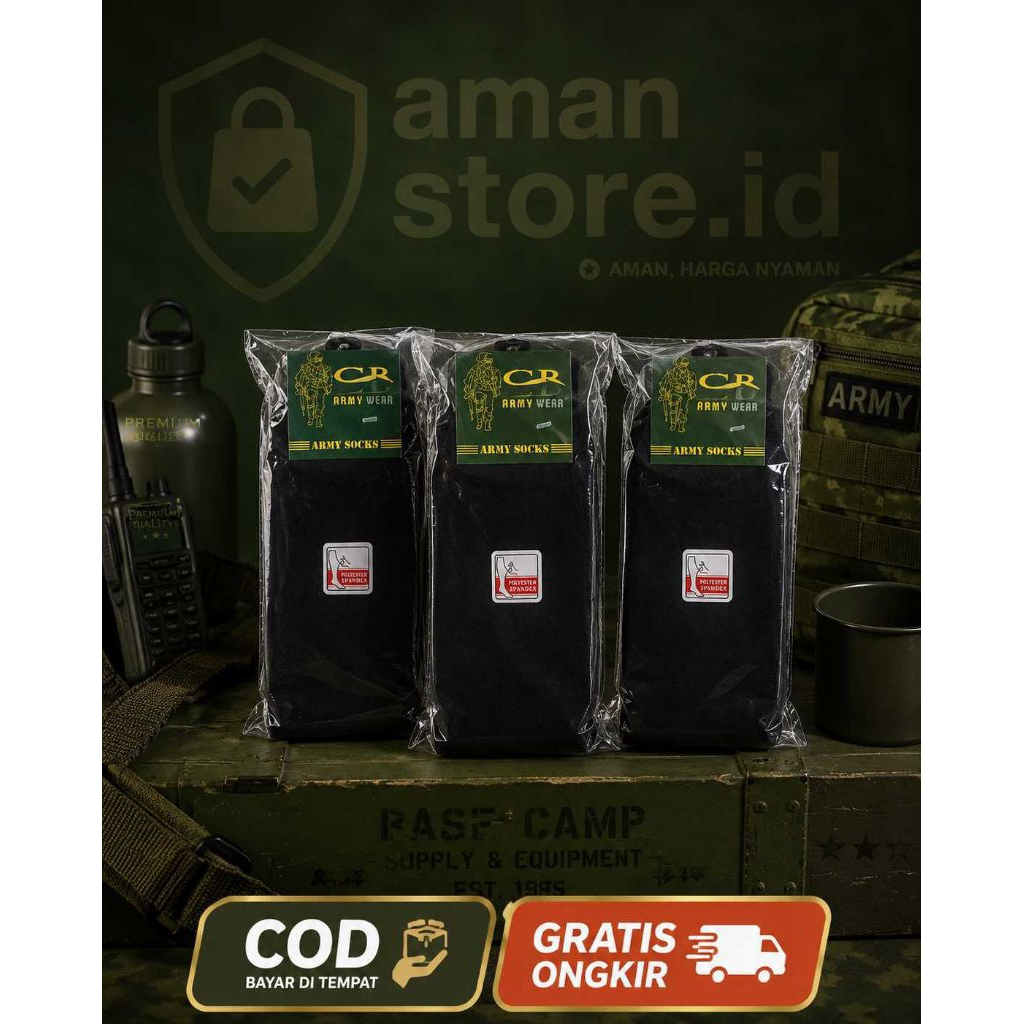 [Aman STORE.ID] ถุงเท้า Polri AD TNI | ถุงเท้า PDL ยาวถึงเข่าสีดําธรรมดา CB 12-13-999