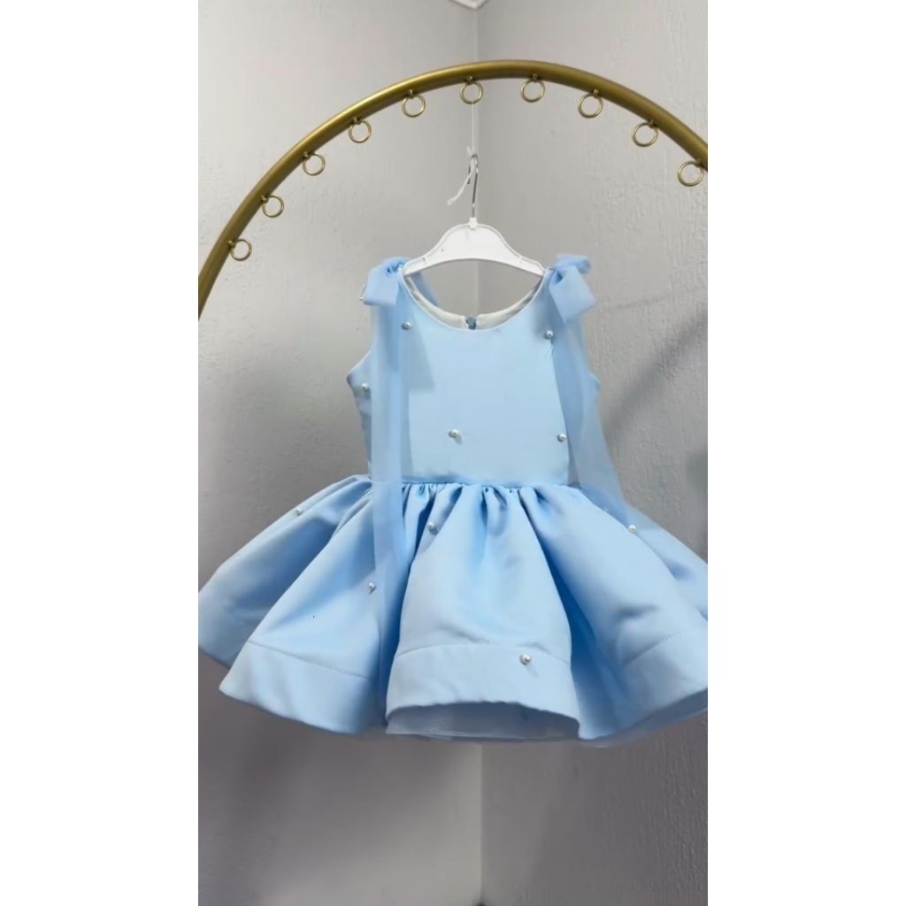 MEGAR PARTY DRESS, SLEEVELESS PEARL DRESS, KIDS BABY BIRTHDAY DRESS, WEDDING