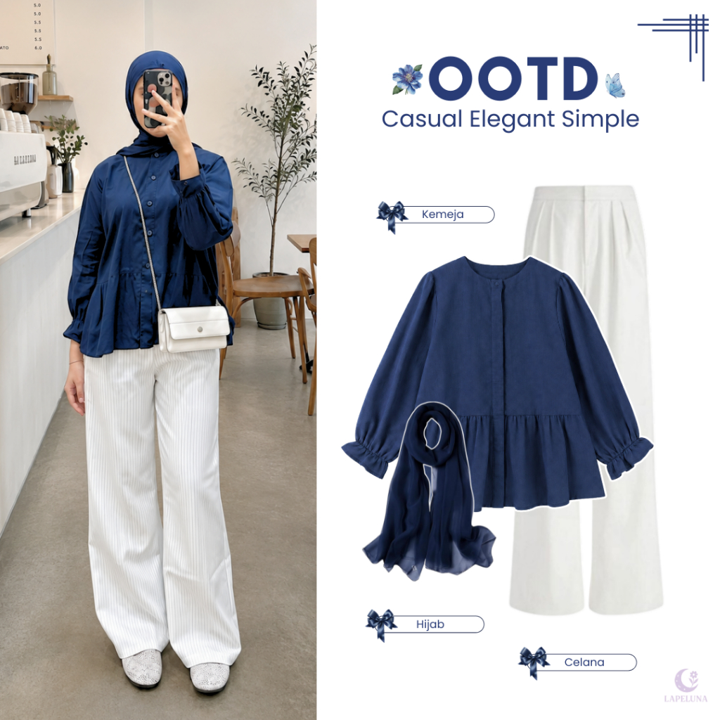 KEMEJA OOTD สําหรับผู้หญิงวัยรุ่น (เสื้อเชิ้ต Lolly Ruffle, กางเกง Jennie, Hijab) Simple Healing Out