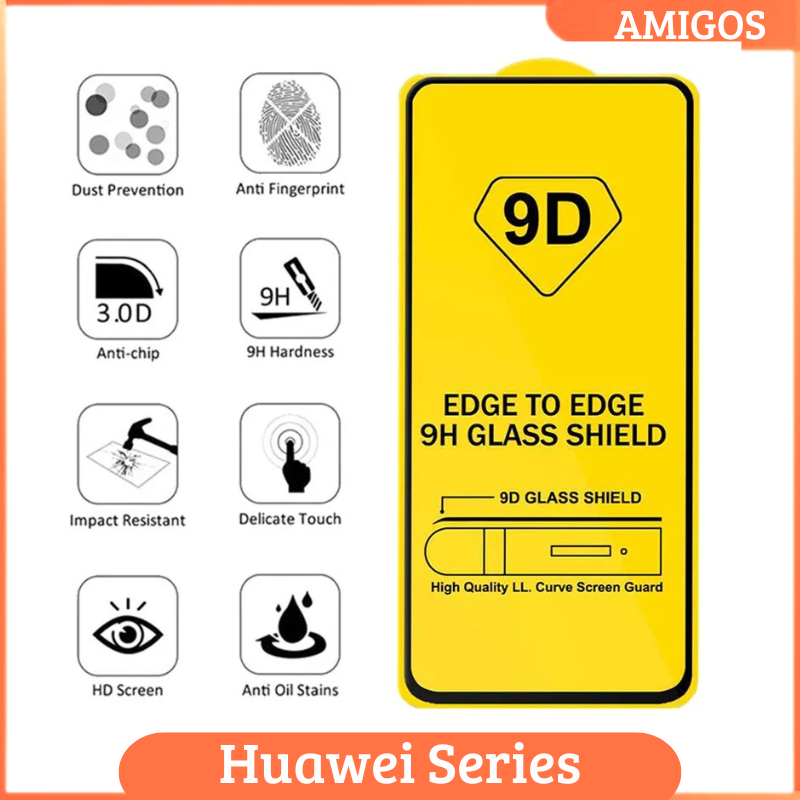 LAYAR กระจกนิรภัย 9D Huawei Y9A Y74 Y6P P40 Y7 Pro 2019 Prime N0va 6 3T 3i 7 5G เต็มหน้าจอ