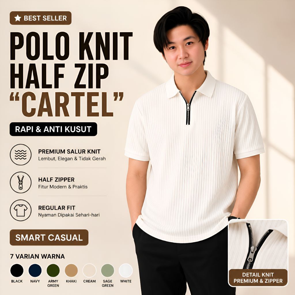 SVN CLUB - Mens Polo Knit Zipper Cartel By Sanvanina | เสื้อยืดคอปกแขนสั้นไหมพรม | โปโลฮาล์ฟซิป