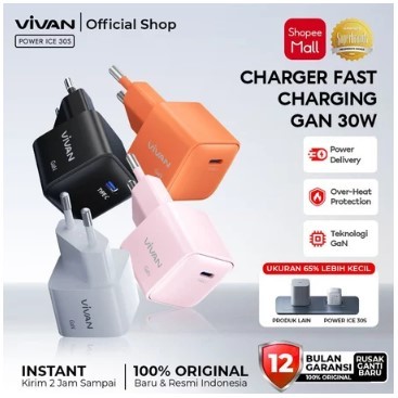 VIVAN Mini Charger Power Ice 20S 30S Fast charging GaN 20W 30W 3A Type C PD QC 3.0 รับประกัน 12 เดือ