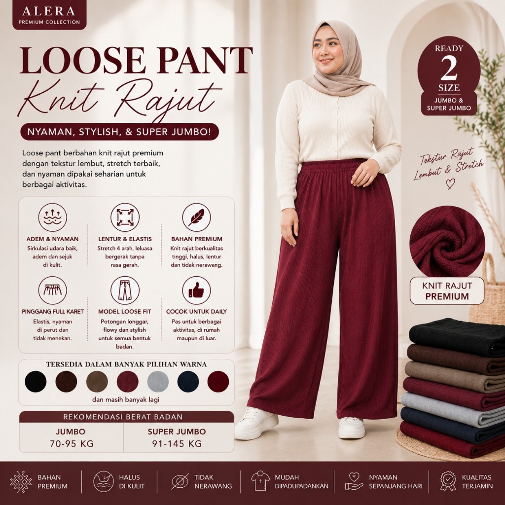 JUMBO HIGHWIST KNIT LOOSE PANTS (WEIGHT 60-95 KG) SUPER JUMBO (WEIGHT 100-145 KG)