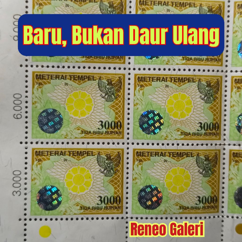 HIJAU ไม่ใช่สภาพ 3000 Rupiah Stamp ปี 2000 2001 2002 Stick-on Stamp Rp. 6,000 ต้นฉบับใหม่ 1 ชิ้นเก่า