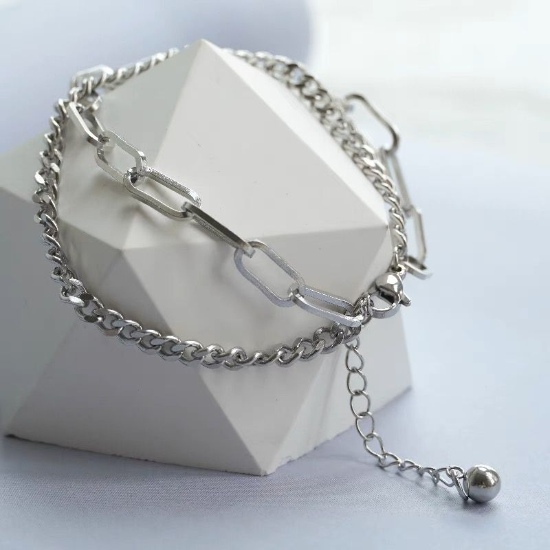 DOUBLE LAYER CHAIN BRACELET SILVER CHAIN AESTHETIC TITANIUM BRACELET AESTHETIC BRACELET