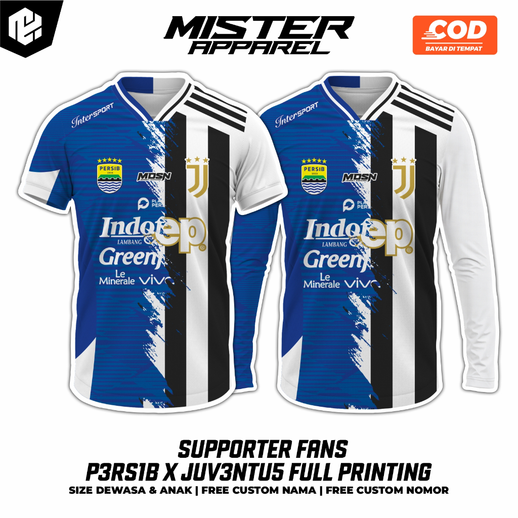 ใหม่ล่าสุด P3RS1B X JUV3NTUS SUPPORTER FANS COMBINATION JERSEY ฟรีชื่อและหมายเลข INSTALLATION FULL P