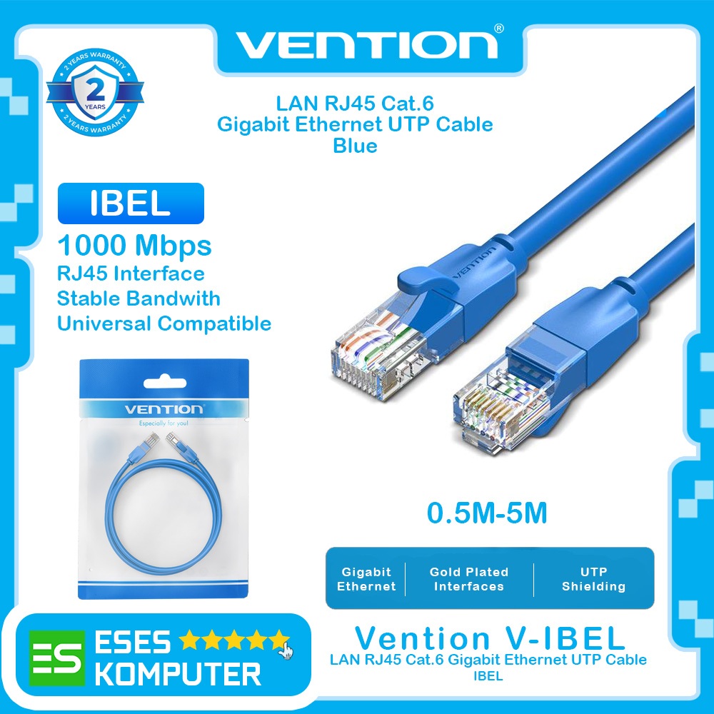 Vention IBEL CAT.6 Gigabit UTP Ethernet Cable RJ45 Blue 0.5M - สาย LAN 5M