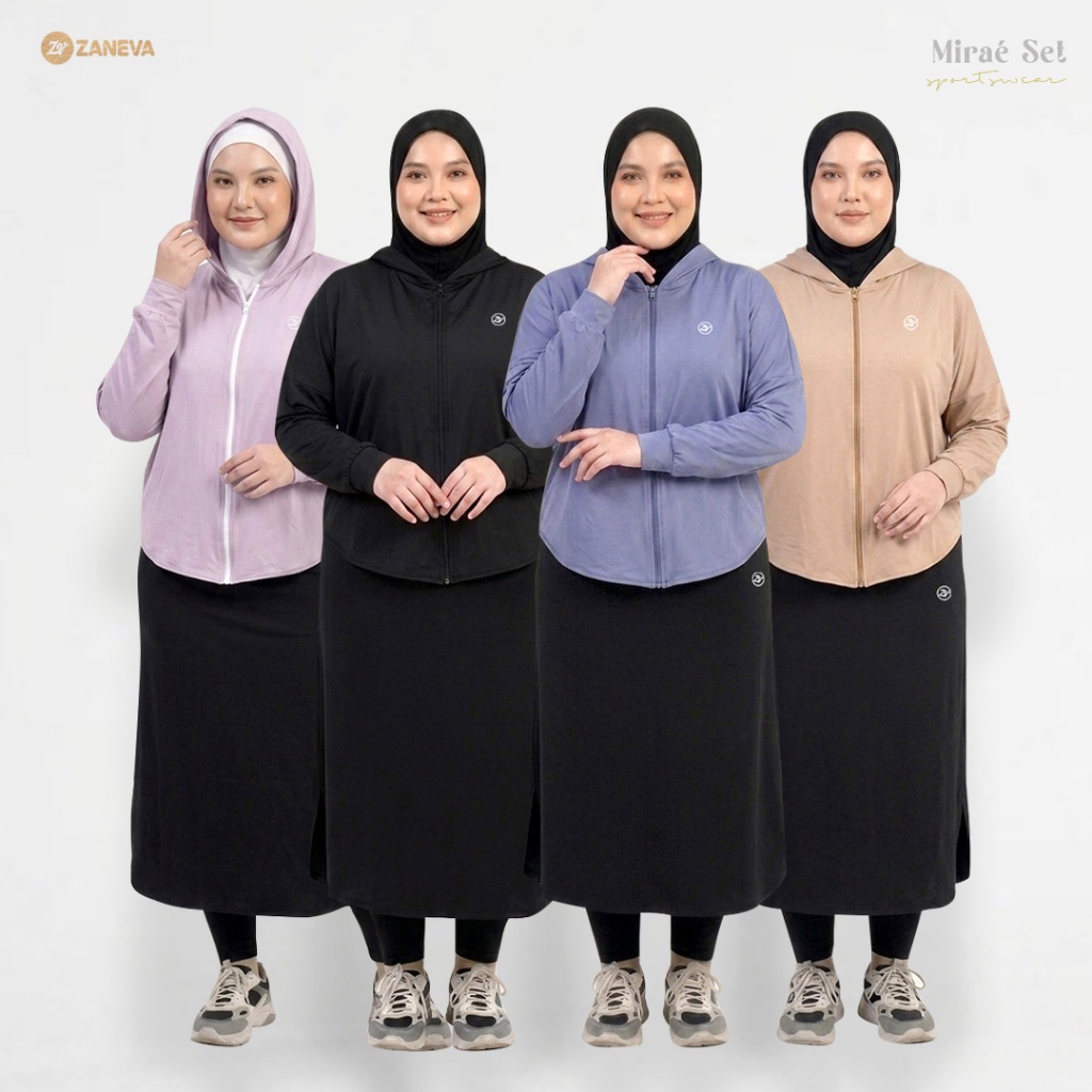 Zaneva Curve - Mirae x Sandrine Set Sport Muslimah Jumbo Plus Size Outfit Sports Running Gym Padel T