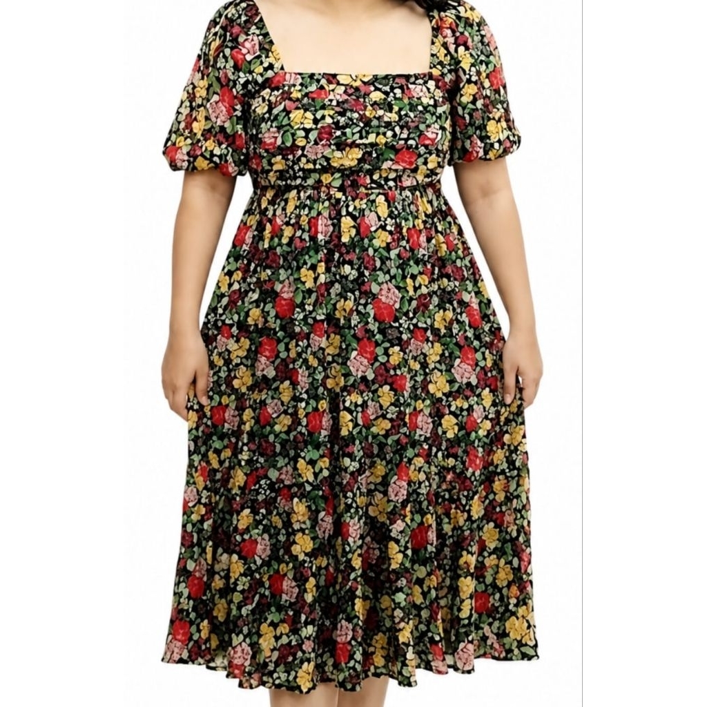 ขนาดบวก LC Lauren Conrad คอสี่เหลี่ยมจีบ Bodie Midi Dress 3XL