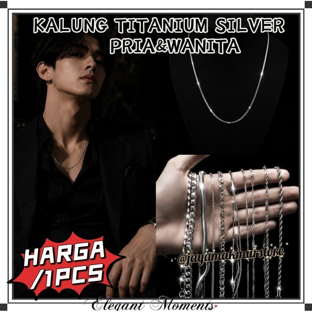 (1 ชิ้น) ใหม่ TITANIUM สร้อยคอสําหรับผู้หญิงและผู้ชาย / สร้อยคอคลาสสิก / PLAIN SILVER NECKLACE / CHA