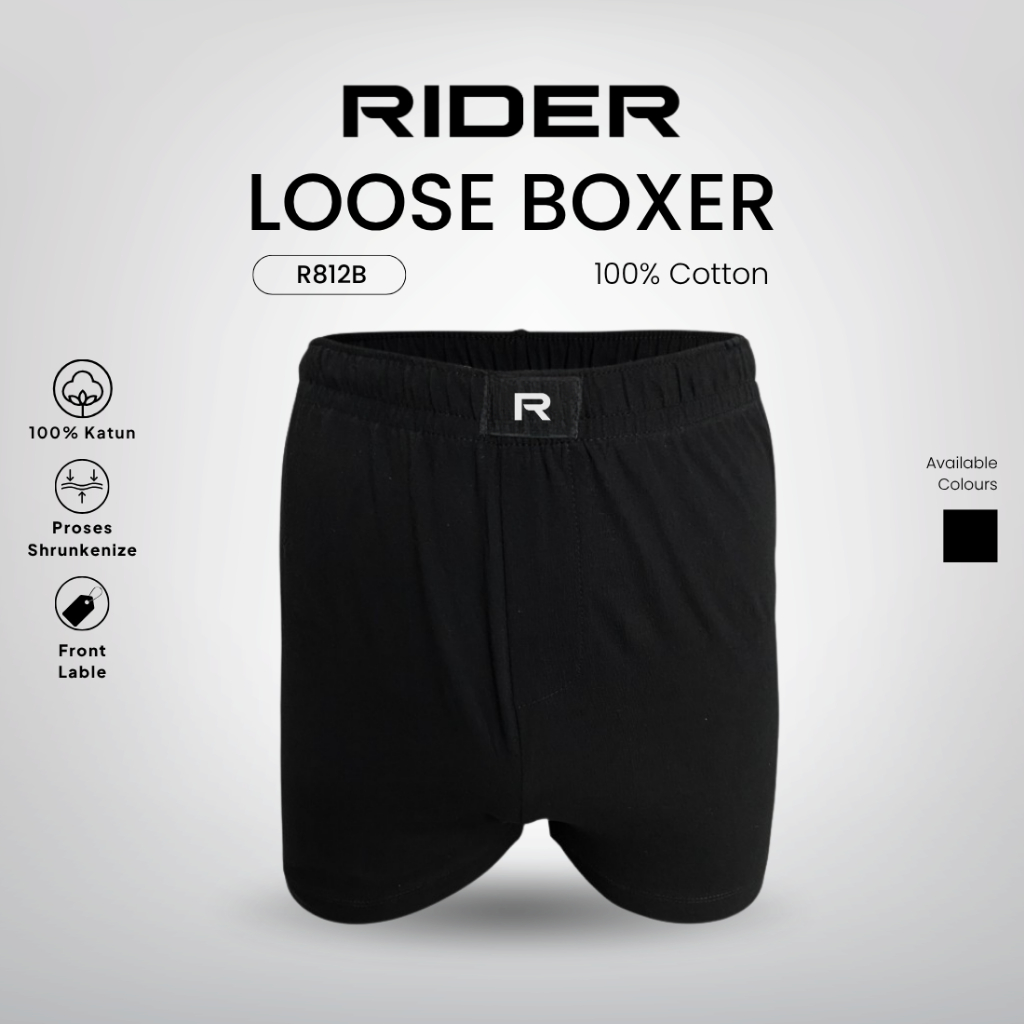 Rider Premium Big Size - กางเกงบ็อกเซอร์ผู้ชายทรงหลวม R812BSHT สีดํา 1 ชิ้น