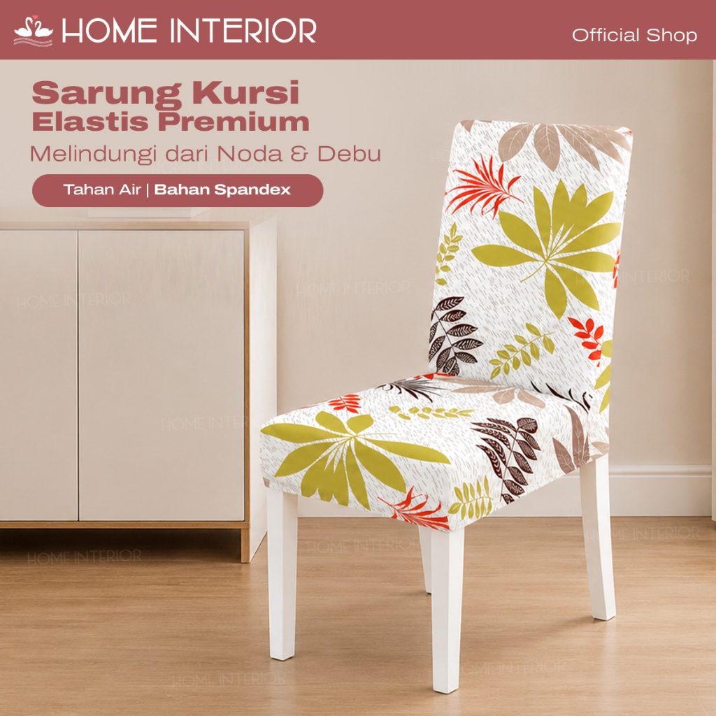 HOMEINTERIOR Chair Cover Premium / Elastic Dining Chair Cover with Aesthetic Leaf Motif YT2