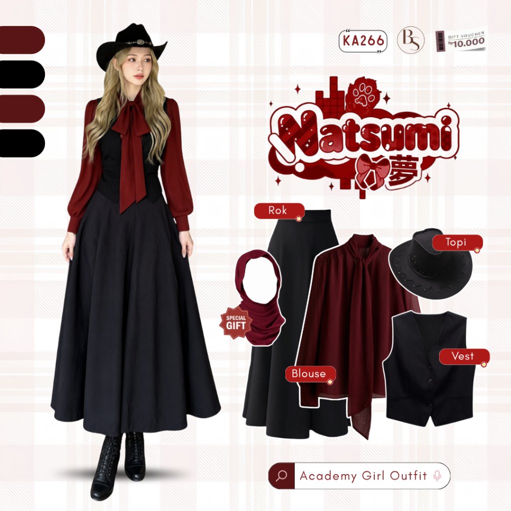 One Set 5in1 Outfit Yearbook Cowboy | เสื้อ+กระโปรง+เสื้อกั๊ก+หมวกคาวบอย+ฟรีฮิญาบ | ฮาโลวีน - KA266