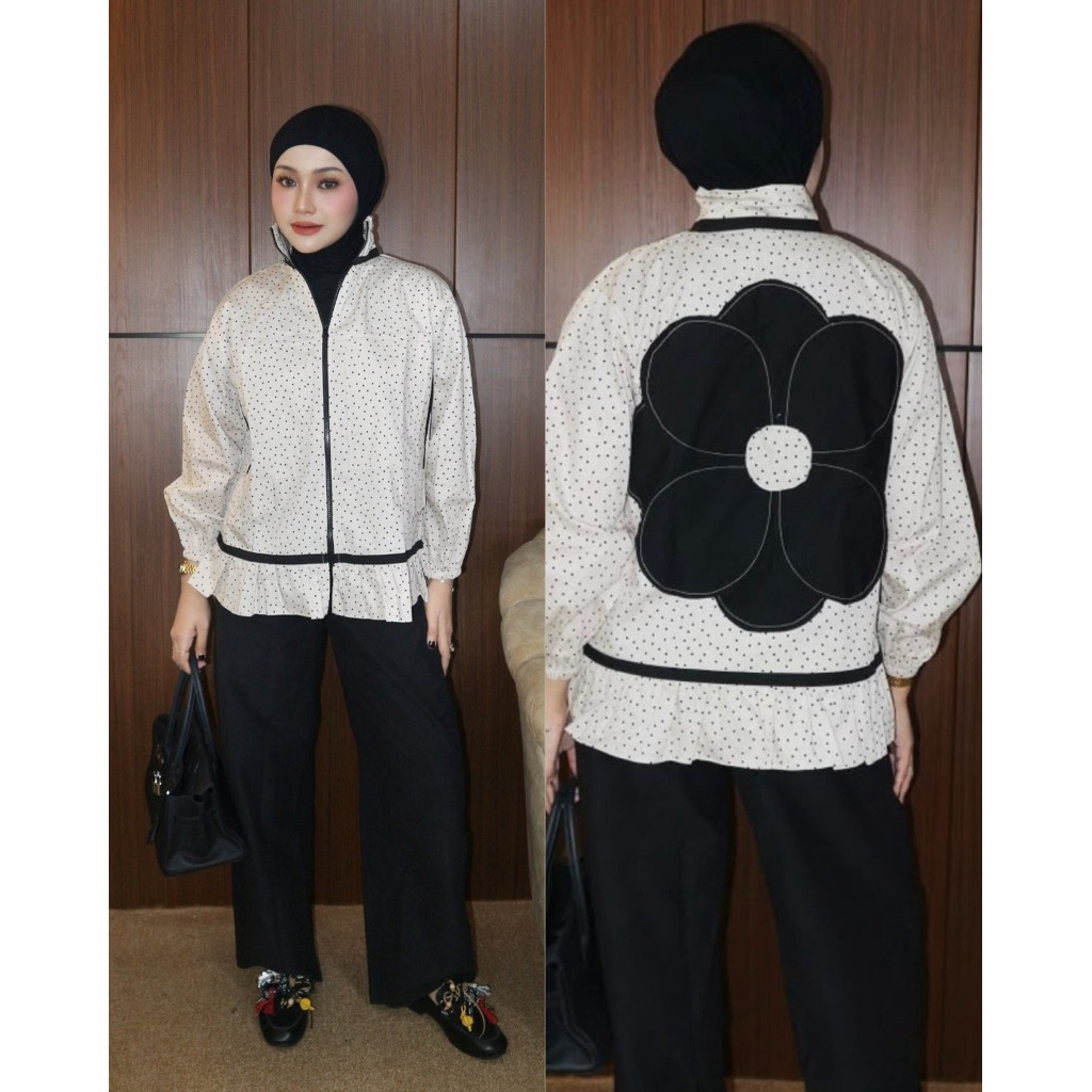 Raquelle เสื้อเชิ้ตผู้หญิง Cotton Polkadot Premium Jacket เต่าคออินเทรนด์ | โรร่า แกลเลอรี่