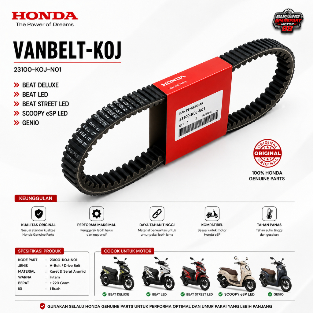 (รับประกัน) ORIGINAL VANBELT HONDA 23100-K0J-N01 V-BELT K0J GENIO BEAT STREET LED K1A NON ISS SCOOPY