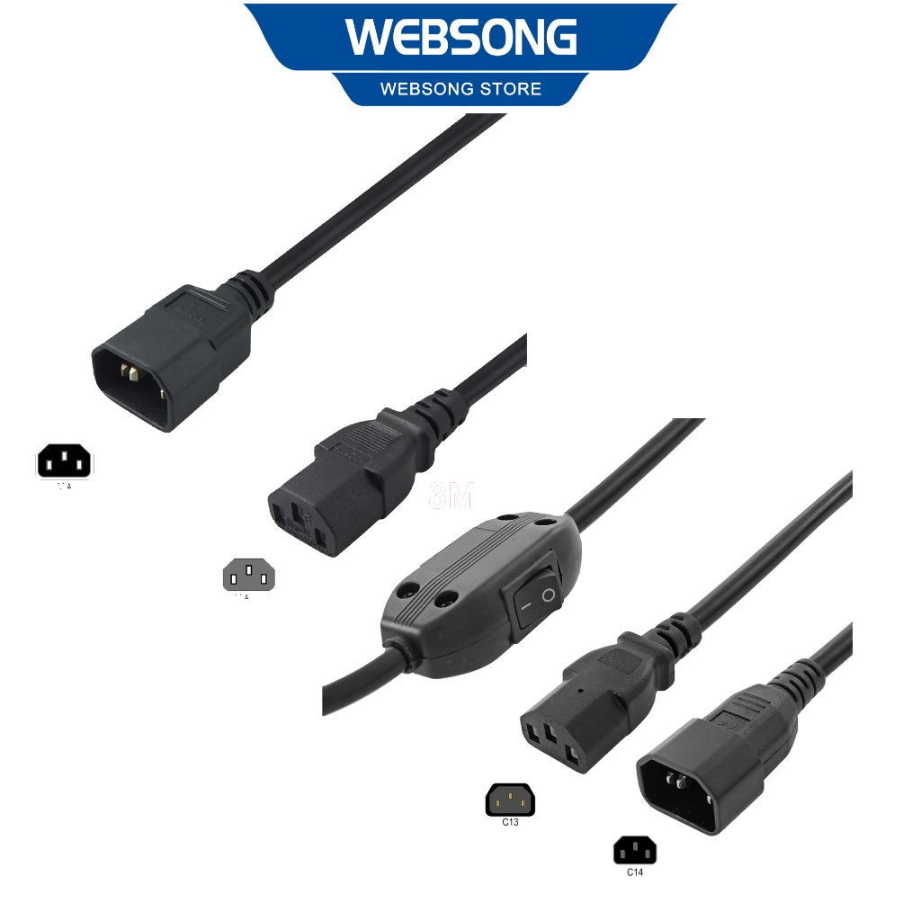 สายไฟ C14 ถึง C13 1.8M 3M 5M 3x1mm OD7.0 250V 10A WEBSONG