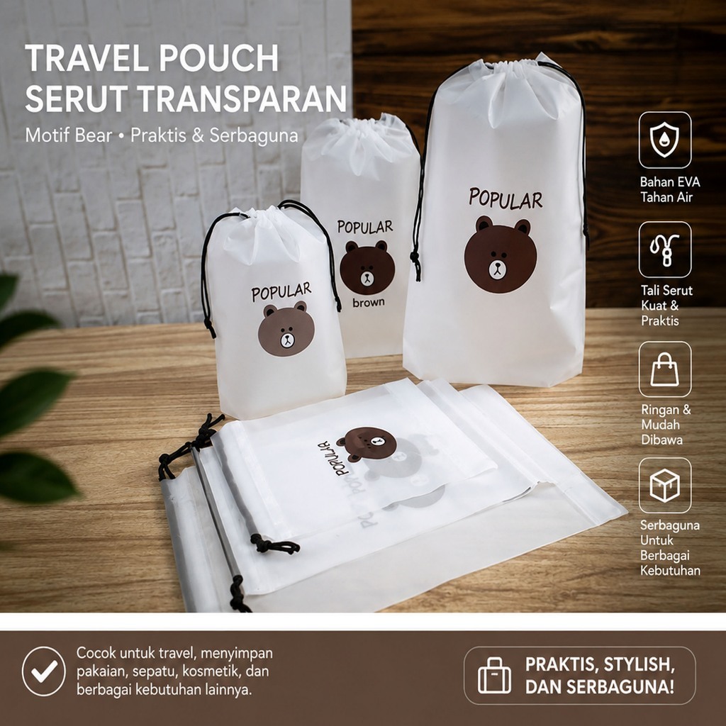CONTENTTS 50 - BEAR TRAVEL POUCH / TRAVEL DRAWSTRING BAG / BIRTHDAY POUCH / MULTIPURPOSE POUCH