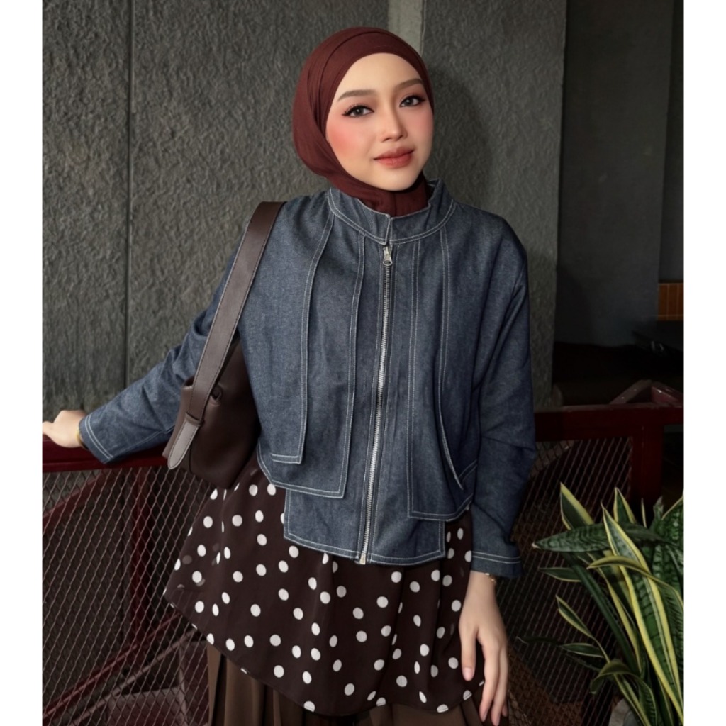 HAGOO JOLIN DENIM JACKET ผู้หญิง TOP ZIPPER CROPPED DENIM JACKET