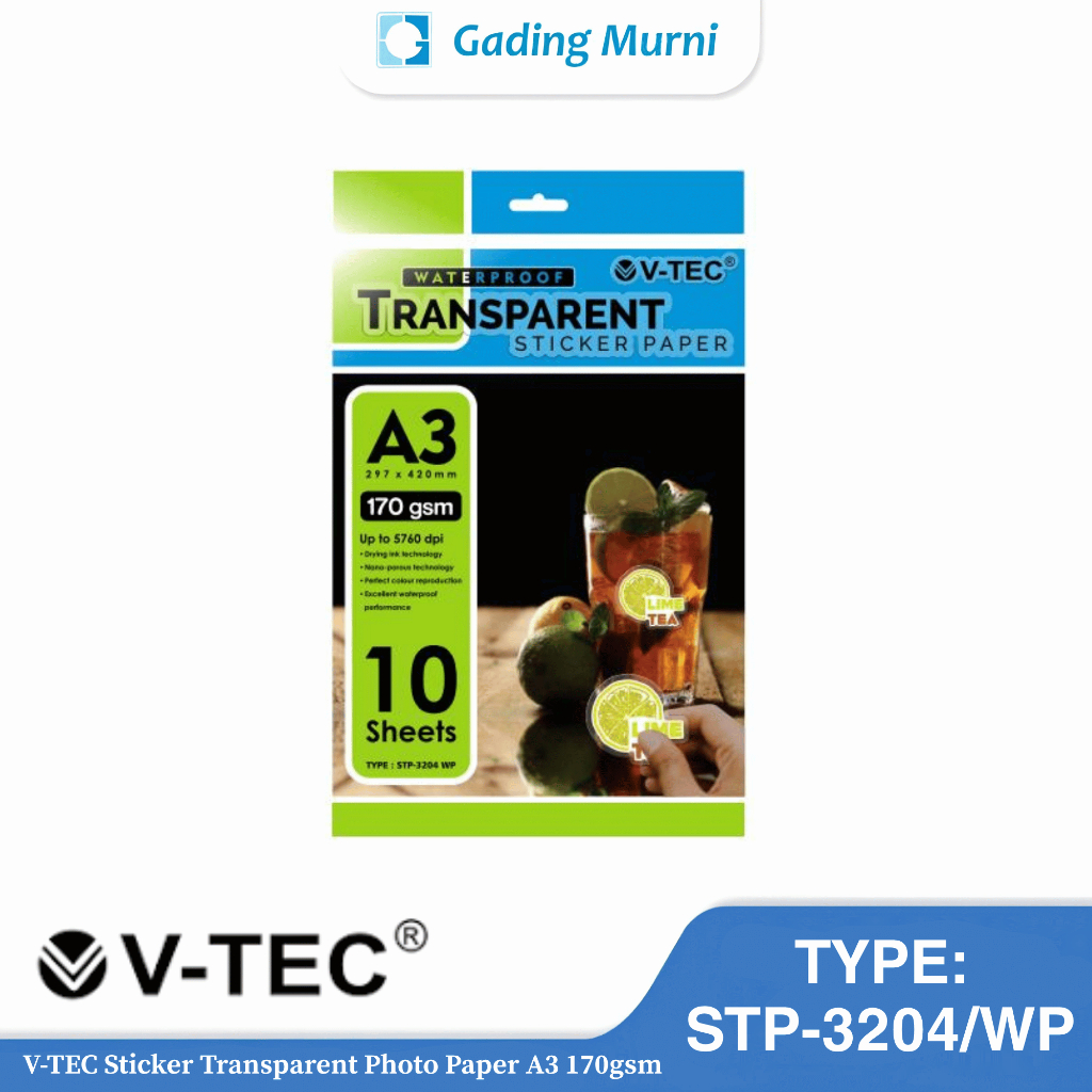 GM V-TEC สติ๊กเกอร์ใสกันน้ํา A3 170gsm STP-324/WP บรรจุ 10 แผ่น | กระดาษสติกเกอร์ใส | กระดาษสติกเกอร